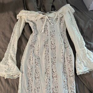 House of CB Cream Lace Long Sleeve Dress